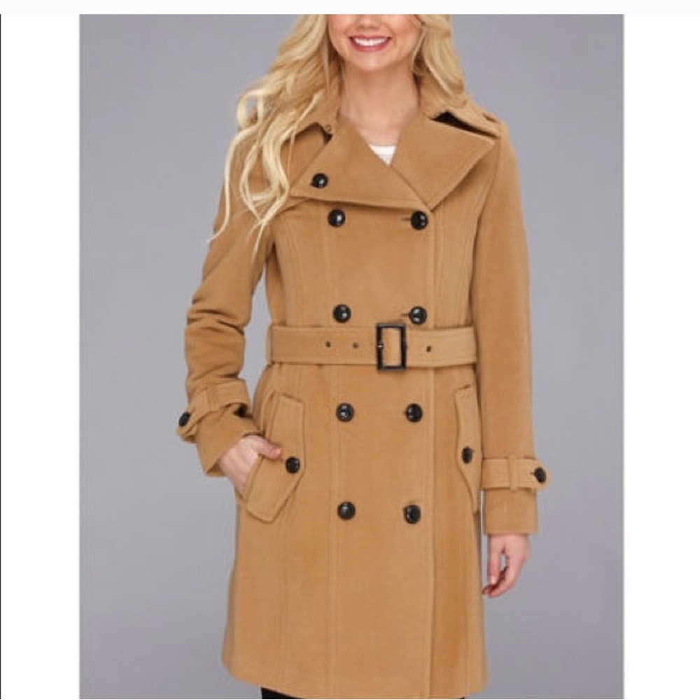 Cole Haan Wool Double-Breasted Trench coat in Camel- Size 2.